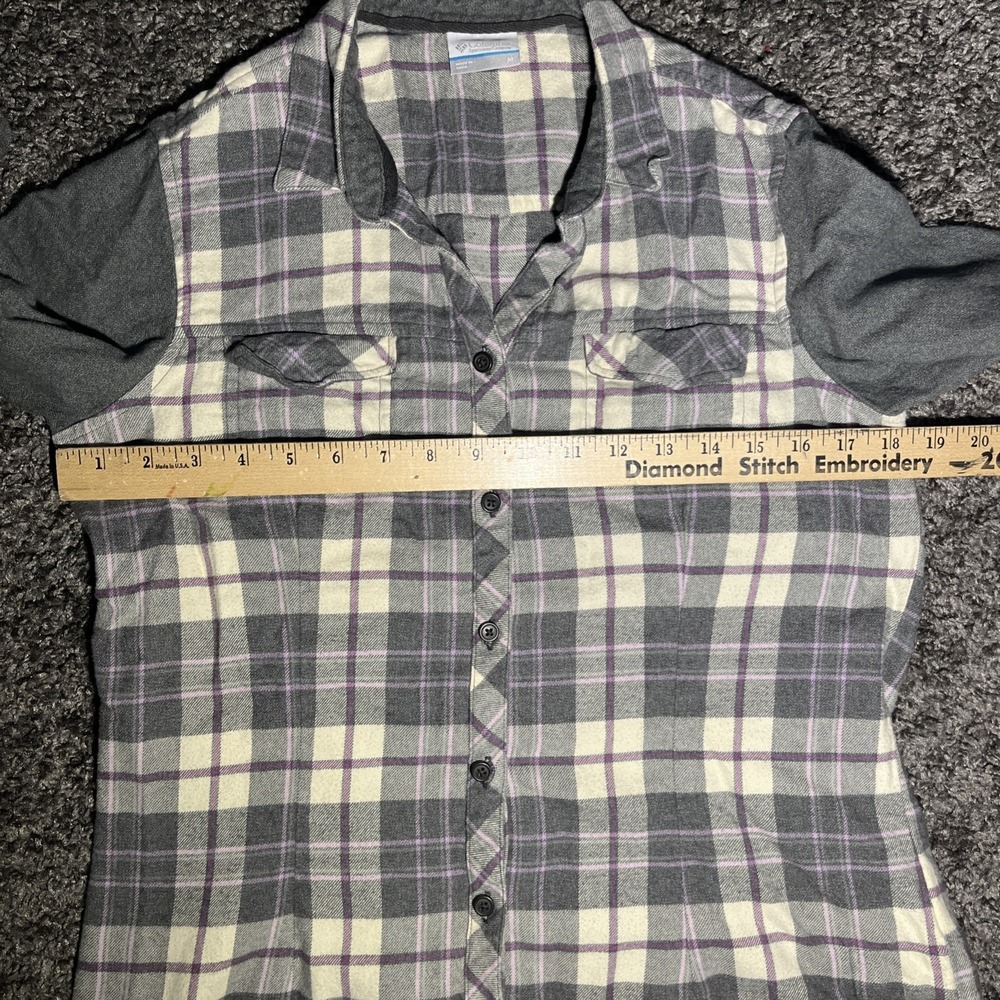 Columbia Flannel Shirt Womens Medium Gray Plaid Button Front Outdoors Cotton - Picture 4 of 7